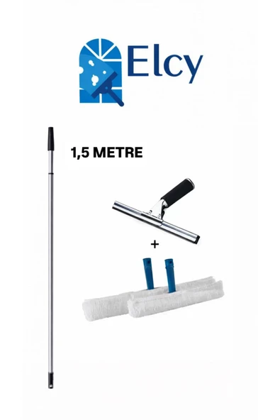 ELCY Cam Temizlik Seti 1,5 Metre Teleskopik Uzayabilen Metal Sap -35 Cm Cam Çekçeği ve 2 ADET Peluş ürün görseli 1