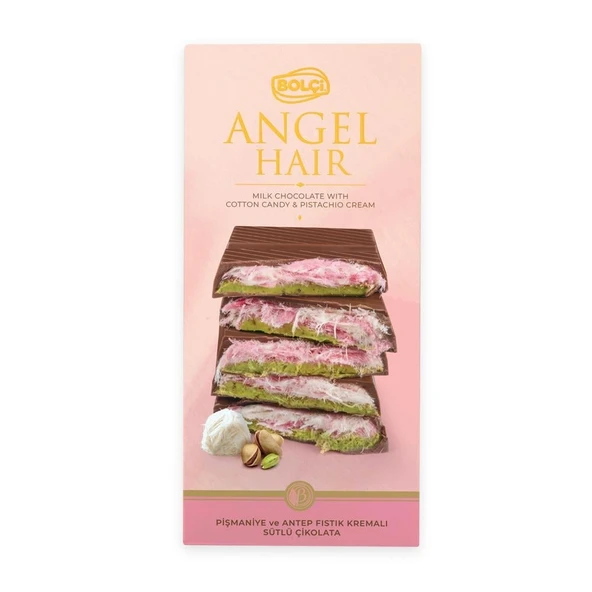 Bolçi Angel Hair Antep Fıstık Dolgulu ve Pişmaniyeli Sütlü Çikolata 170 g ürün görseli 1