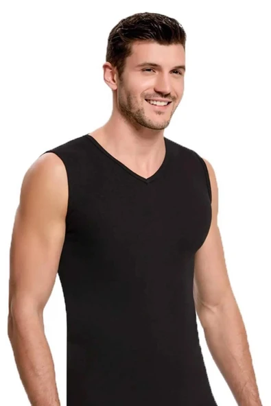 İlke Erkek V Yaka Kolsuz Badi Fanila Atlet 1008-1009 - 3 Adet  Siyah 2XL ürün görseli 1