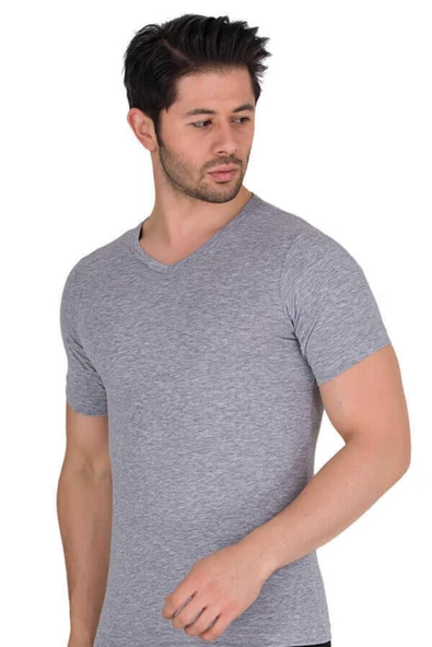 Berrak Erkek Likralı Süprem Kısa Kol V Yaka 3'Lü Paket -1027  XL Gri ürün görseli 1