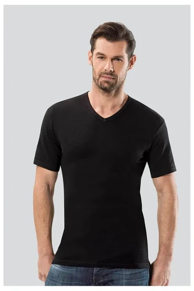 Anıt Erkek Ribana V Yaka Kısa Kol Fanila Atlet 1109 - 3 Adet   Siyah 2XL ürün görseli 1