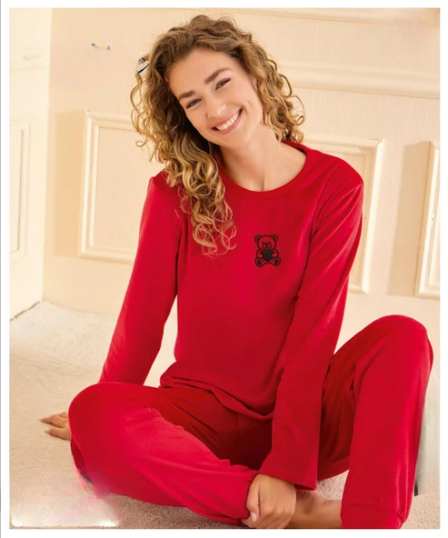 Mihra Kadın Kışlık Bisiklet Yaka Kadife Pijama Takımı 13165K - 1 Adet  S - M Kırmızı ürün görseli 1