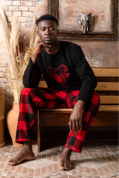 Sude Erkek Kışlık Polar Pijama Takımı A100/11 - 1 Adet  Siyah 2XL ürün görseli 1