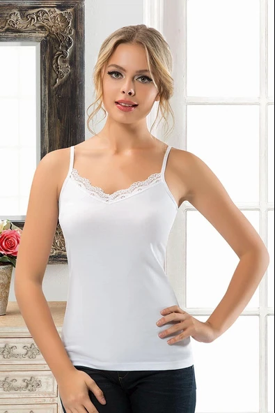 Anıt Kadın İnce Askılı Yakası Dantelli  Atlet 2809- 3Adet  Beyaz XL ürün görseli 1