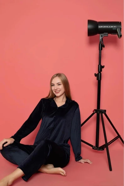 Charme Kadın Kışlık Gömlek Yaka Kadife Pijama Takımı P301/515- 1 Adet  XL Koyu Lacivert ürün görseli 1