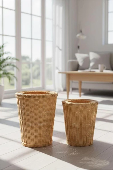 Bayev Favorite 9125 2'Li Rattan Dekoratif Sepet Set - 2 Boy Hasır Saksılık Organizer Dekor Çamaşır Sepeti ürün görseli 1