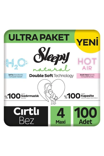 Sleepy Natural Double Soft 4 Numara Maxi 100'lü Bebek Bezi ürün görseli 1