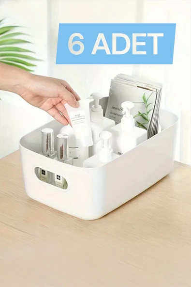 Bayev Sort 6 Adet Düzenleyici Organizer Beyaz Renk Plastik Çok Amaçlı Banyo Mutfak Ofis Düzenleyici ürün görseli 1