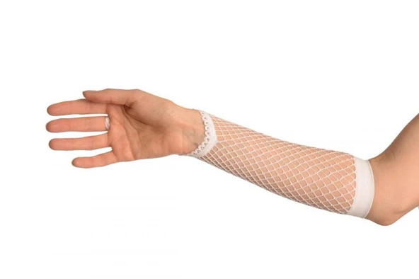 Örgü Beyaz Parmak Arası File Eldiven 26 cm - Resim 2
