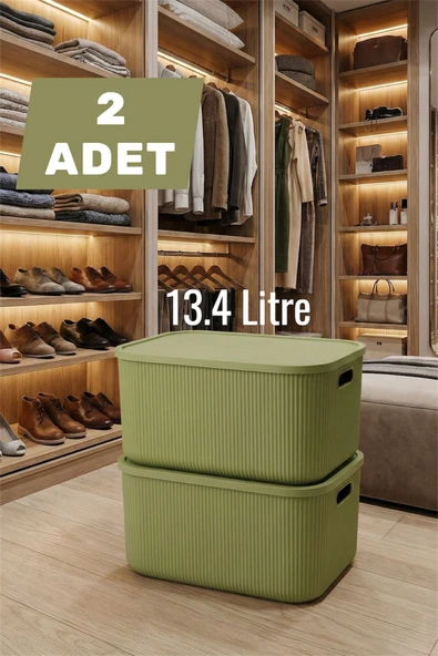 Bayev 2 Adet Colors Yeşil 13 Lt Dolap İçi Düzenleyici Organizer Hobi Oyuncak Kutusu Kapaklı Saklama Kutusu ürün görseli 1