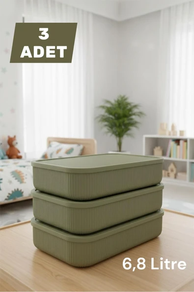 Bayev Colors Yeşil 3 Adet 6,8 Lt Dolap İçi Düzenleyici Organizer Oyuncak Kutusu Kapaklı Saklama Kutusu ürün görseli 1