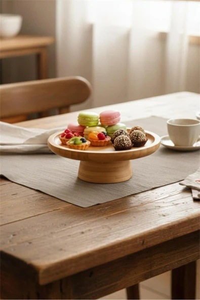 Bayev Bambu 15 Cm Yuvarlak Ayaklı Sunumluk 700721 - Ahşap Servis Sunum Tabağı ürün görseli 1