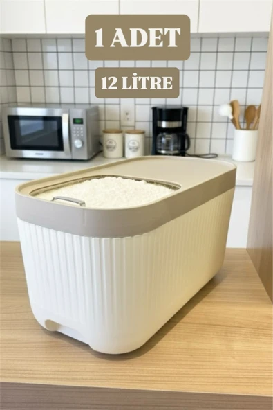 Bayev 1 Adet Apex Krem 12 Litre Kayar Kapaklı Deterjan Kabı-Ölçekli Tekerlekli Erzak Bakliyat Saklama Kutu ürün görseli 1