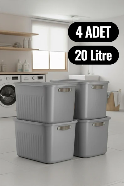 Bayev 4 Adet Gri 20 Lt Boxsis Set Mega Boy Çok Amaçlı Kapaklı Kutu Dolap Düzenleyici Organizer-Hobi Kutusu ürün görseli 1
