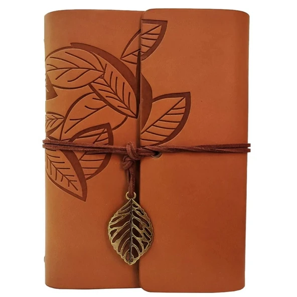 Deri Yaprak Desenli Defter - Resim 3