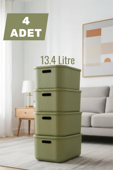 Bayev 4 Adet Colors Yeşil 13 Lt Dolap İçi Düzenleyici Organizer Hobi Oyuncak Kutusu Kapaklı Saklama Kutusu ürün görseli 1