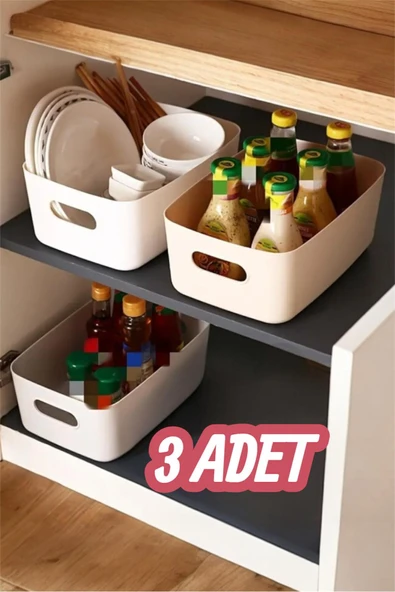 Bayev Sort 3 Adet Düzenleyici Organizer Beyaz Renk Plastik Çok Amaçlı Banyo Mutfak Ofis Düzenleyici ürün görseli 1