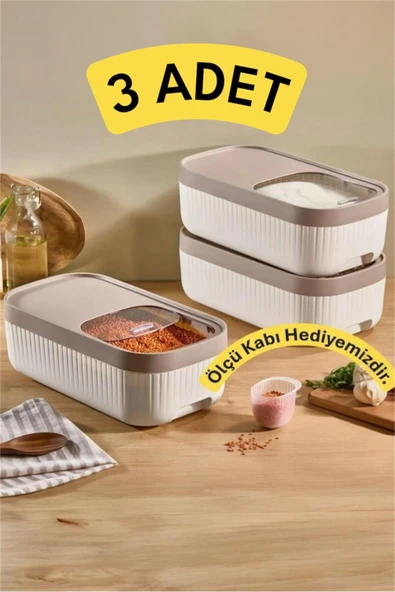 Bayev Apex 3 Adet 7.5 lt Çok Amaçlı Tahıl Erzak Bakliyat Kuru Gıda Kutusu Tekerlekli Saklama Kabı ürün görseli 1
