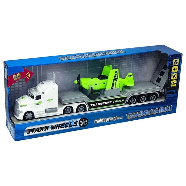 Sunman Oyuncak 1:50 Maxx Wheels Sesli ve Işıklı Taşıyıcı Tır ve Yeşil Uçak 36 Cm S01002319 ürün görseli 1