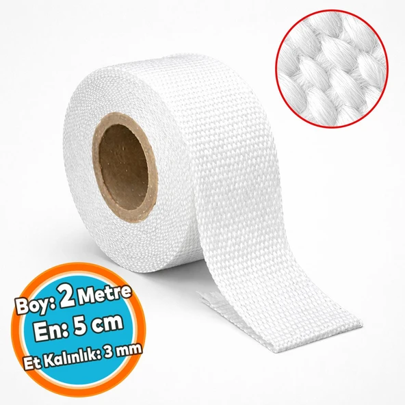 (2 metre) Takviyeli Lifli En: 5 cm Kalınlık: 3 mm Cam Elyaf Ekzoz Sargı Bezi Isı Yalıtım Yanmaz Bant ürün görseli 1