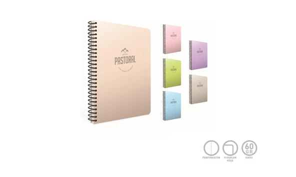 Pastoral Spiralli Plastik Kapak Defter A4 40 Yaprak Kareli (6 Lı Paket) 6081 ürün görseli 1