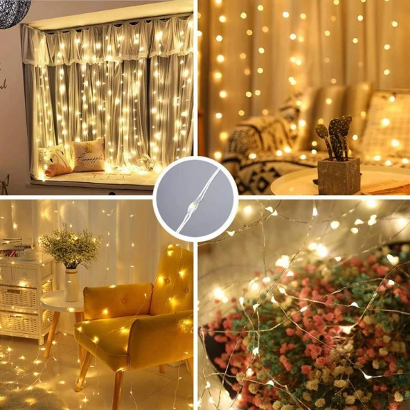 MİGHTY RAMAZAN SÜSÜ SARI IŞIK 3x3 METRE 300 LED KUMANDALI LED PERDE IŞIĞI PERİ LED HOŞGELDİN RAMAZAN ürün görseli 1