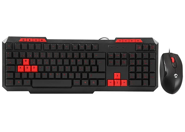 Usb Siyah Kırmızı Tuşlu Türkçe Multimedia Kablolu Klavye + Mouse Set Km-6825 ürün görseli 1