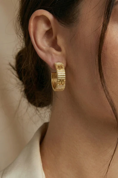 Gold Love Çizgili Küpe - Resim 3