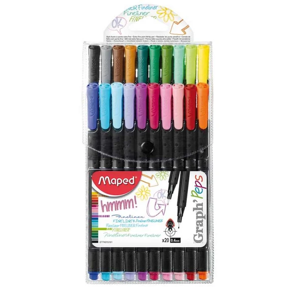 Fineliner Keçe Uç Kalem Extra Fine 0.4Mm 20 Renk Askılı Paket 3154147491515 ürün görseli 1
