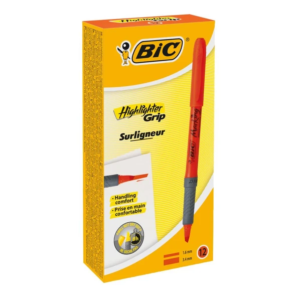 Bic Marking Highlighter Grip Kalem Tipi Fosforlu İşaret Kalemi 1,6 - 3,4 Mm Turuncu (12 Li Kutu) ürün görseli 1