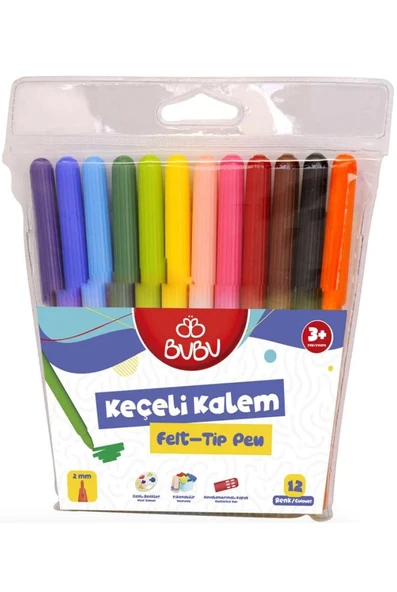 Bu-Bu Keçeli Kalem 12 Renk Pvc KEC001 ürün görseli 1