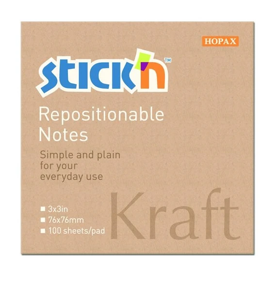 Hopax Stickn 76X76Mm Kraft Notes Yapışkanlı Not Kağıdı 100 Yaprak (12 Paket) 21639 ürün görseli 1