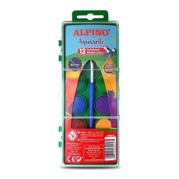 Alpino Sulu Boya 12 Renk Fırçalı Küçük Boy AQ10 ürün görseli 1