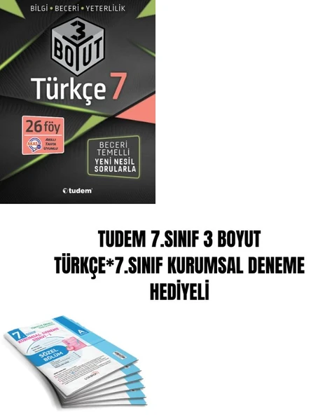 TUDEM 7.SINIF 3 BOYUT TÜRKÇE*7.SINIF KURUMSAL DENEME HEDİYELİ ürün görseli 1