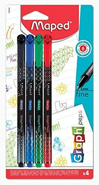 Fineliner Keçe Uç Kalem 0.4 Mm Desenli Gövde 4 Renk Blister 749044 ürün görseli 1