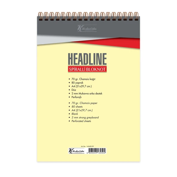 Keskin Color Bloknot (Not Defteri) A4 80 Yaprak Çizgisiz Karton Kapak Spiralli Headline 145420-99 (6 Lı Paket) ürün görseli 1