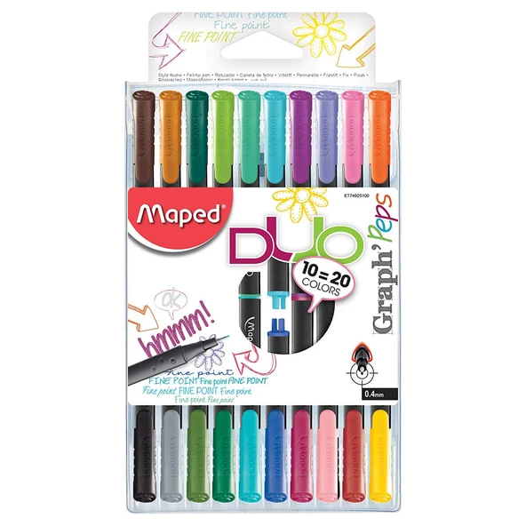 Graph Peps Duo Fineliner X10 Çift Uçlu Keçe Uç Kalem Fine 0.4Mm 20 Renk 3154147492512 ürün görseli 1