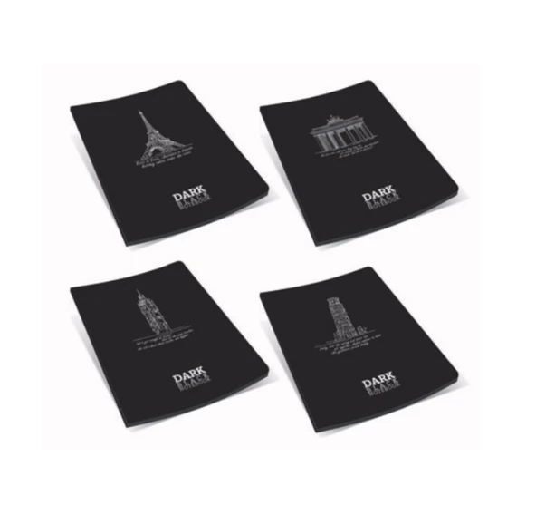 Gıpta Dark Karton Kapak Defter (Siyah Kağıtlı) 9,5X17Cm 36 Yaprak Çizgisiz (4 Lü Paket) ürün görseli 1
