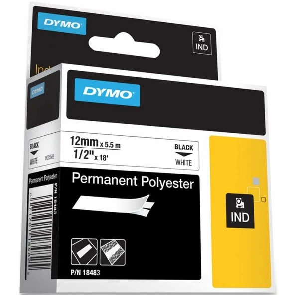Dymo Rhino Pro Etiketi Plastik Sabit 12 Mmx5.5 Metre Beyaz Üzerine Siyah 18483 ürün görseli 1