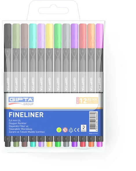 Gıpta Fineliner İnce Keçe Uçlu Kalem 0,4Mm Pvc Üçgen 12 Renk K6020 ürün görseli 1