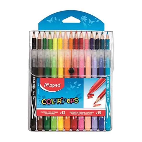 Color'Peps 12 Renk Keçeli Kalem + 15 Renk Kuru Boya Kalemi Birleşik Paket 897412 ürün görseli 1