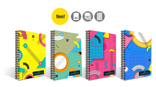 Faber-Castell A4 Spiralli Defter Plastik Kapak Pattern 100 Yaprak Çizgili 5075000284 (4 Lü Paket) ürün görseli 1