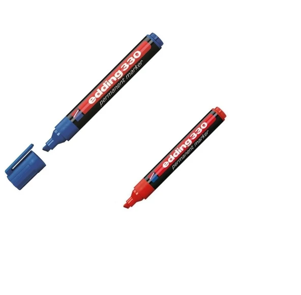 330 Permanent Markör Koli Kalemi 1-5Mm Kesik Uç 2 Li Blister Set Mavi-Kırmızı ürün görseli 1