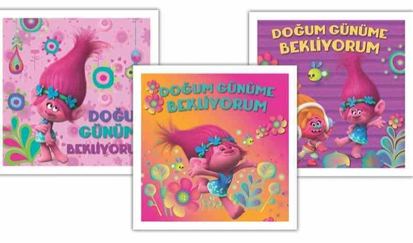 Trolls Doğum Günü Kartı 9X5,5Cm + Zarf (10 Lu Paket) ürün görseli 1