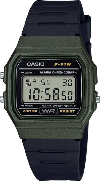 CASIO F-91WM-3ADF ASKER SAATİ SİYAH SİLİKON KORDON DİJİTAL ERKEK KOL SAATİ ürün görseli 1