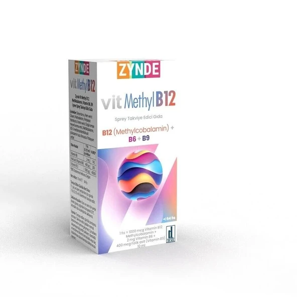 Zynde Vit Methyl B12 Metilkobalamin,Vitamin B6, B9 İçeren Sprey 64fıss ürün görseli 1