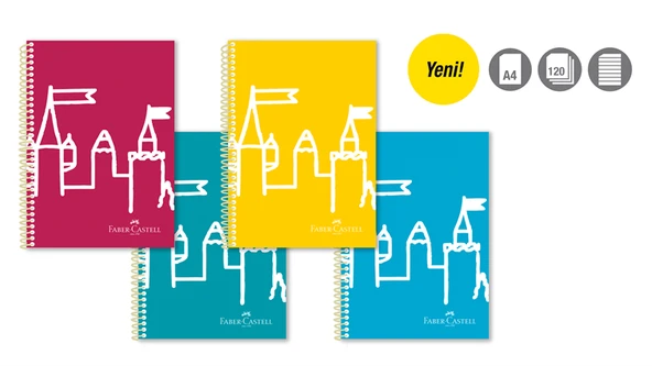 Faber-Castell A4 Spiralli Plastik Kapak Şato 120 Yaprak Çizgili 5075000278 (4 Lü Paket) ürün görseli 1
