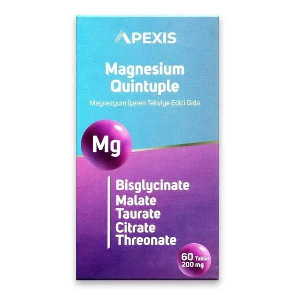 Apexis Magnesium (Magnezyum) Quintuple 200mg 60 Tablet ürün görseli 1