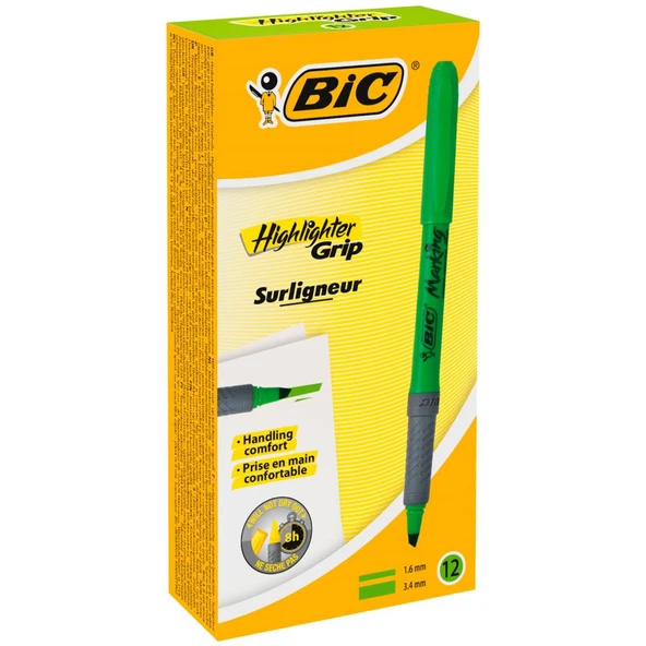 Bic Marking Highlighter Grip Kalem Tipi Fosforlu İşaret Kalemi 1,6 - 3,4 Mm Yeşil (12 Li Kutu) ürün görseli 1