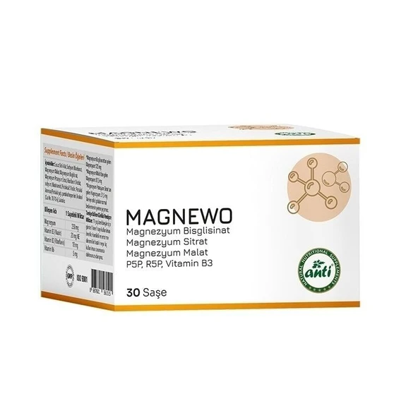 Magnewo Efervesan Magnezyum Bisglisinat, Sitrat, Malat, P5P, R5P, Vitamin B3 30 Saşe ürün görseli 1